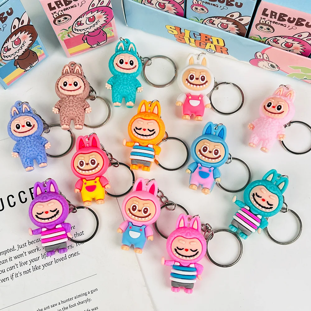 Labubu Series Blind Box Keychain, PVC Butter, Kawaii Cartoon, Mystery Bag, Pendant Toy, Fashion, Cute, Hot, en stock, 24pcs