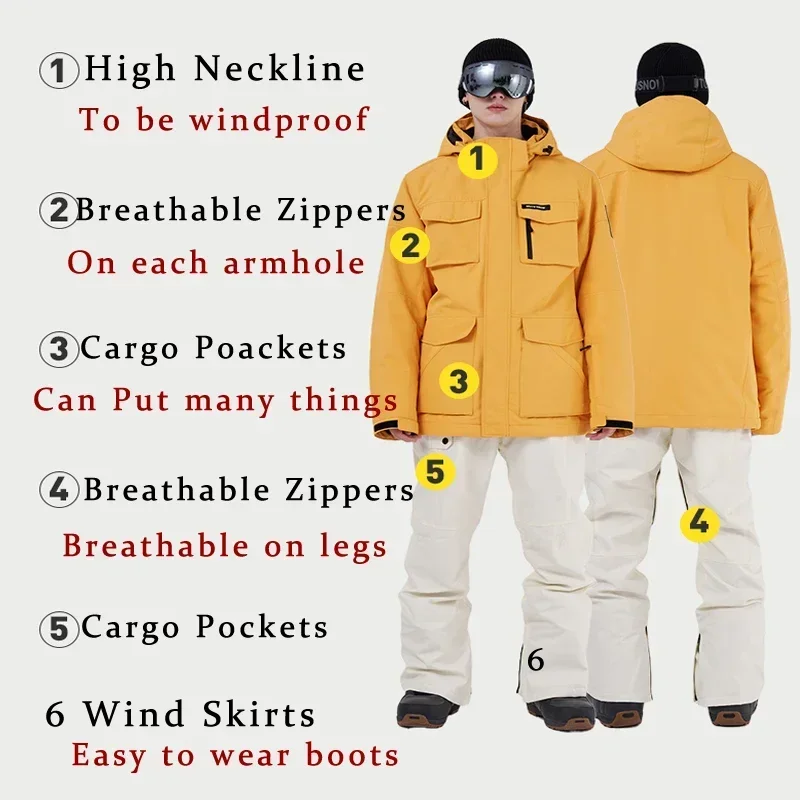 Outdoor Sport Ski Suit 2024 Men\'s Windproof Skiing Breathable Clothes Women Waterproof Female Cotton Snow Set Snowboard Costume