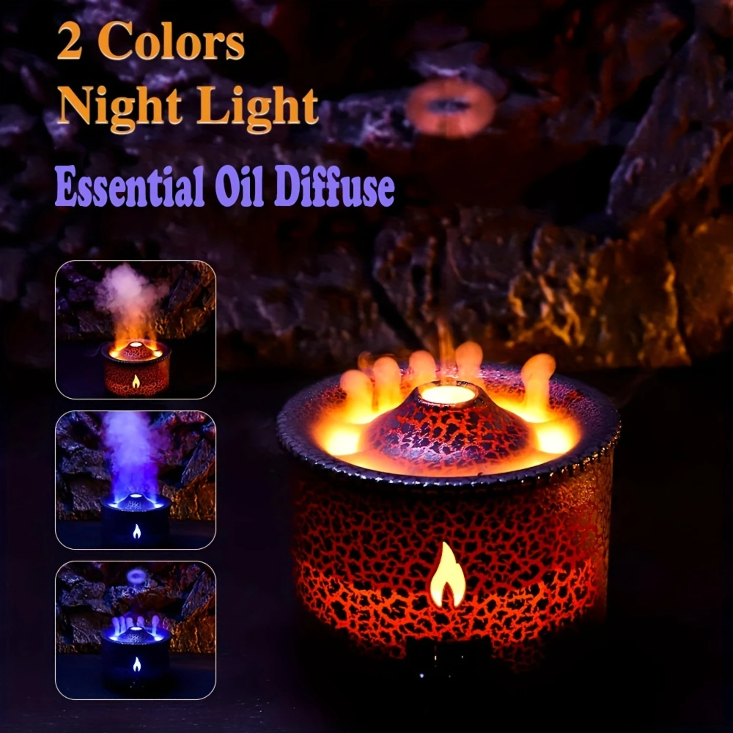 

REUP Volcanic Flame Diffuser Essential Oil 360ml Portable Air Humidifier With Cute Smoke Ring Night Light Lamp Fragrance