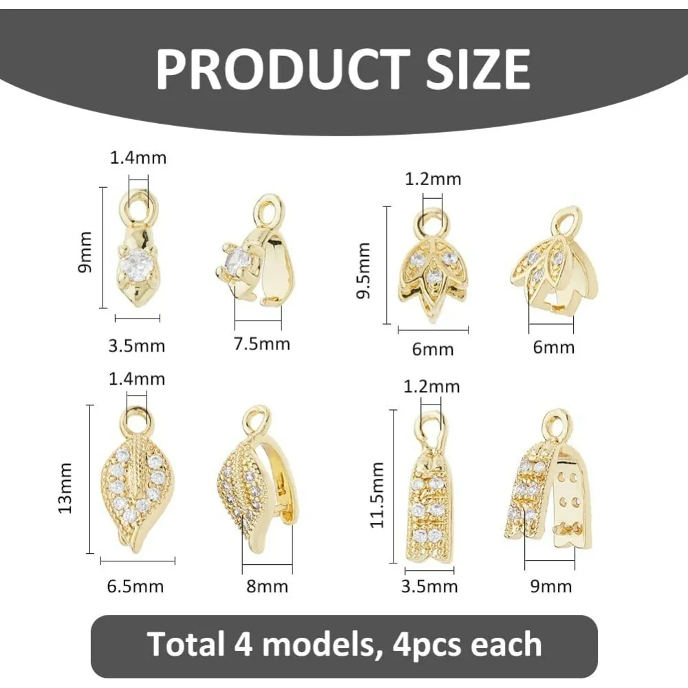 16 قطعة 4 أنماط قرصة الكفالات النحاس قرصة كليب الكفالة المشبك مشبك قلادة بها خرزات موصلات الجليد اختيار قرصة الكفالات المشابك مكعب #2