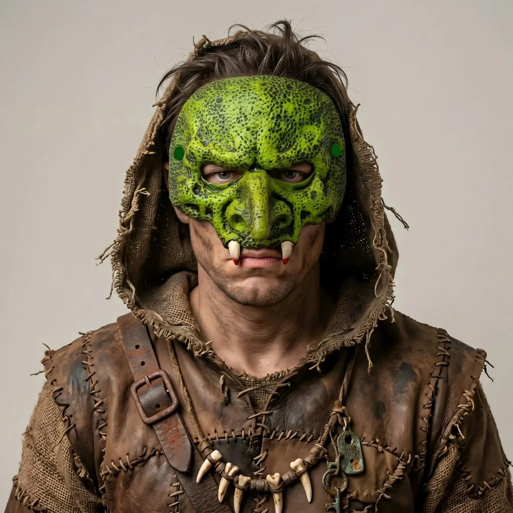 

Scary Green Goblin Mask Orc Warrior Mask Devil Half Face Mask for Men Cosplay Costume Props Masquerade Carnival Party