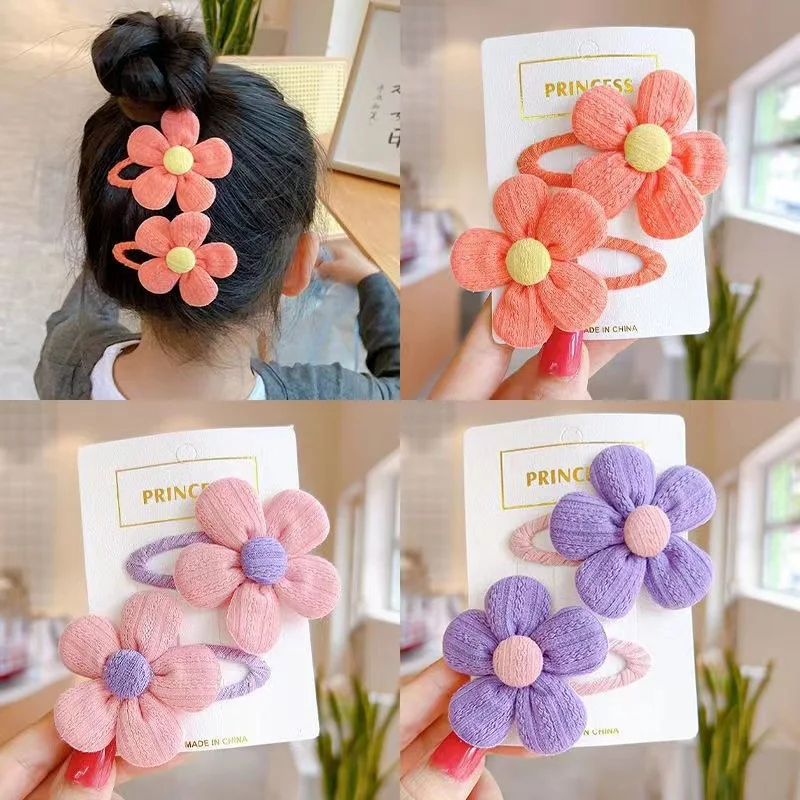 2Pcs/Set Kids Girl Hair Clip Cute Sun Flower Children\'s Fabric Flower Pair Hair Accessories Hairpin Temperament Baby Headdress