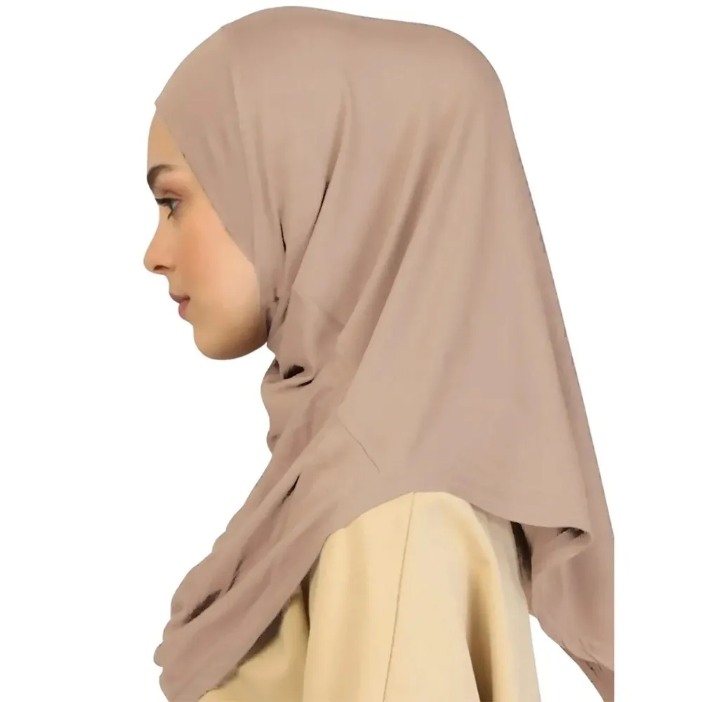 Breathable Instant Hijab Crinkle Rayon Lightweight Sports Headscarf Plain Design Solid Color Full Neck Cover Turban Ladies