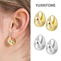 925 Sterling Silver Ear Needle Exquisite Star Anise Crystal Hoop Earrings for Women 2024 Trend Glossy Earrings Fine Jewelry