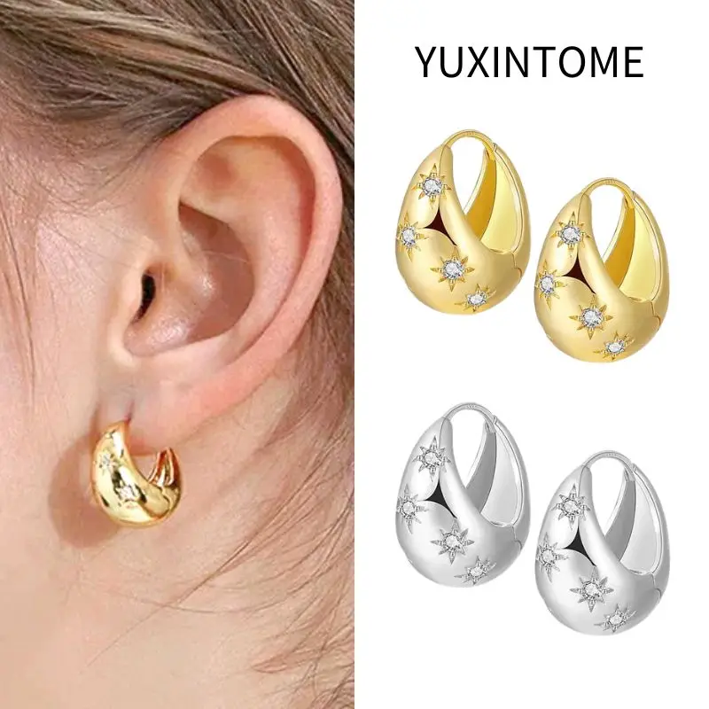 925 Sterling Silver Ear Needle Exquisite Star Anise Crystal Hoop Earrings dla kobiet 2024 Trend Glossy Earrings Fine Jewelry