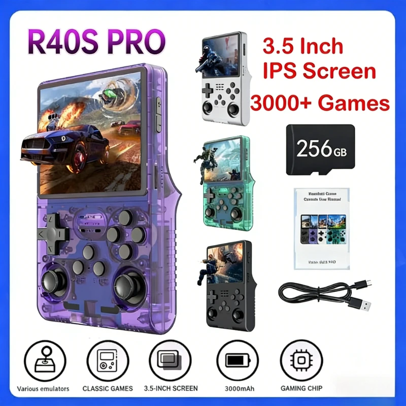 

Портативная игровая консоль R40S Pro Retro с 3,5-дюймовым экраном, открытой операционной системой Linux, 64/128/256 ГБ памяти, портативный видеоплеер