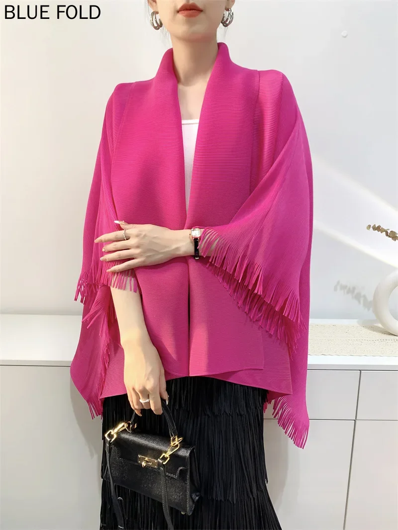 MIYAKE PLEATS Casaco Femini Spring and Autumn Cardigan Shawl Tassel Coat Women's Loose Large Size Comfortable Casual Pleated Top