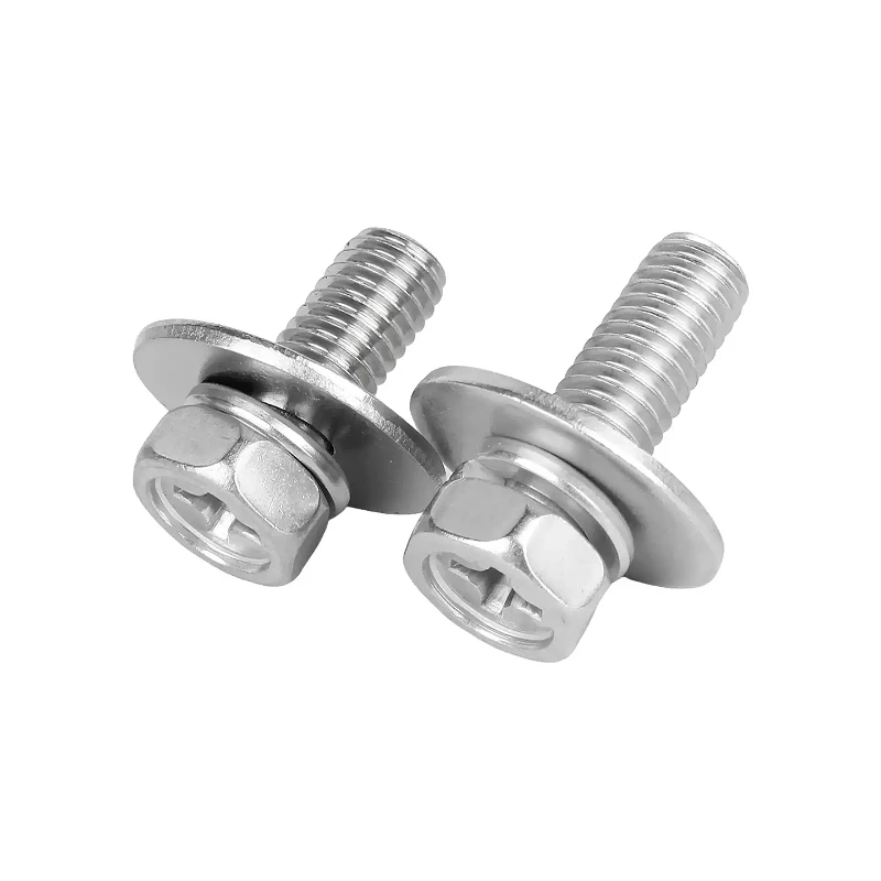 304 Stainless Steel M4 M5 M6 M8 Cross Recessed Hex Head with Large Washer SEM Screws Metric Phillips Three Combination