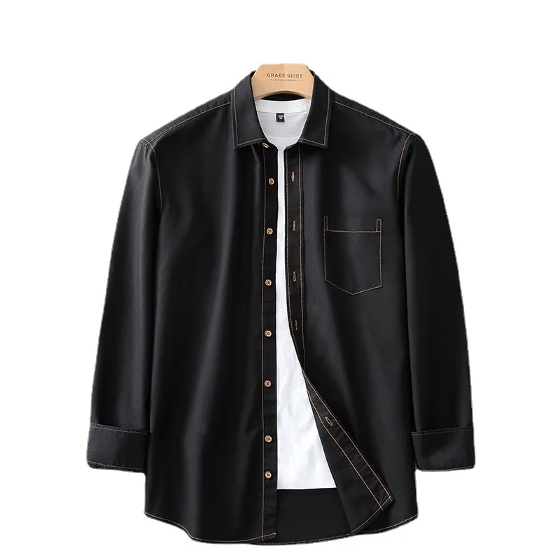 

Spring and Autumn New Long Sleeve High End Men's Shirt Casual Outdoor Wear Fashion Yellow Green Pure Cotton Shirt Men's Jackets