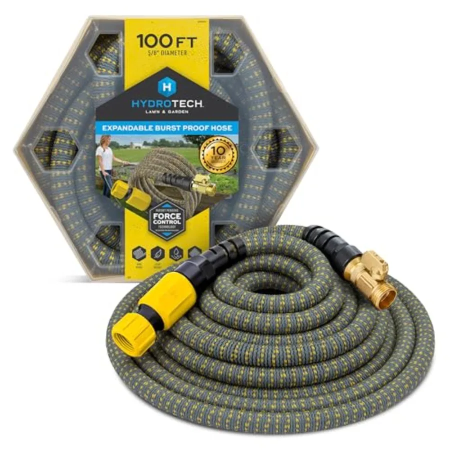 100 ft Expandable Garden Hose with Patented Force Control Technology - 5/8 No-Kink Flexibility Lightweight Hose for Lawn Garden