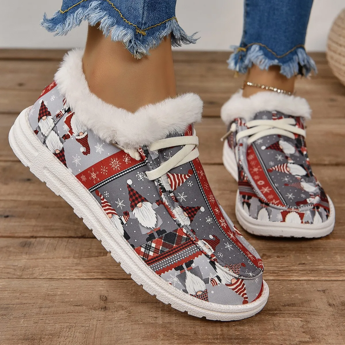 Women Boots Winter New Thick Bottom Snow Boots Female Plus Velvet Thickened Hairy Cotton Shoes Women\'s Casual Printed Sneakers