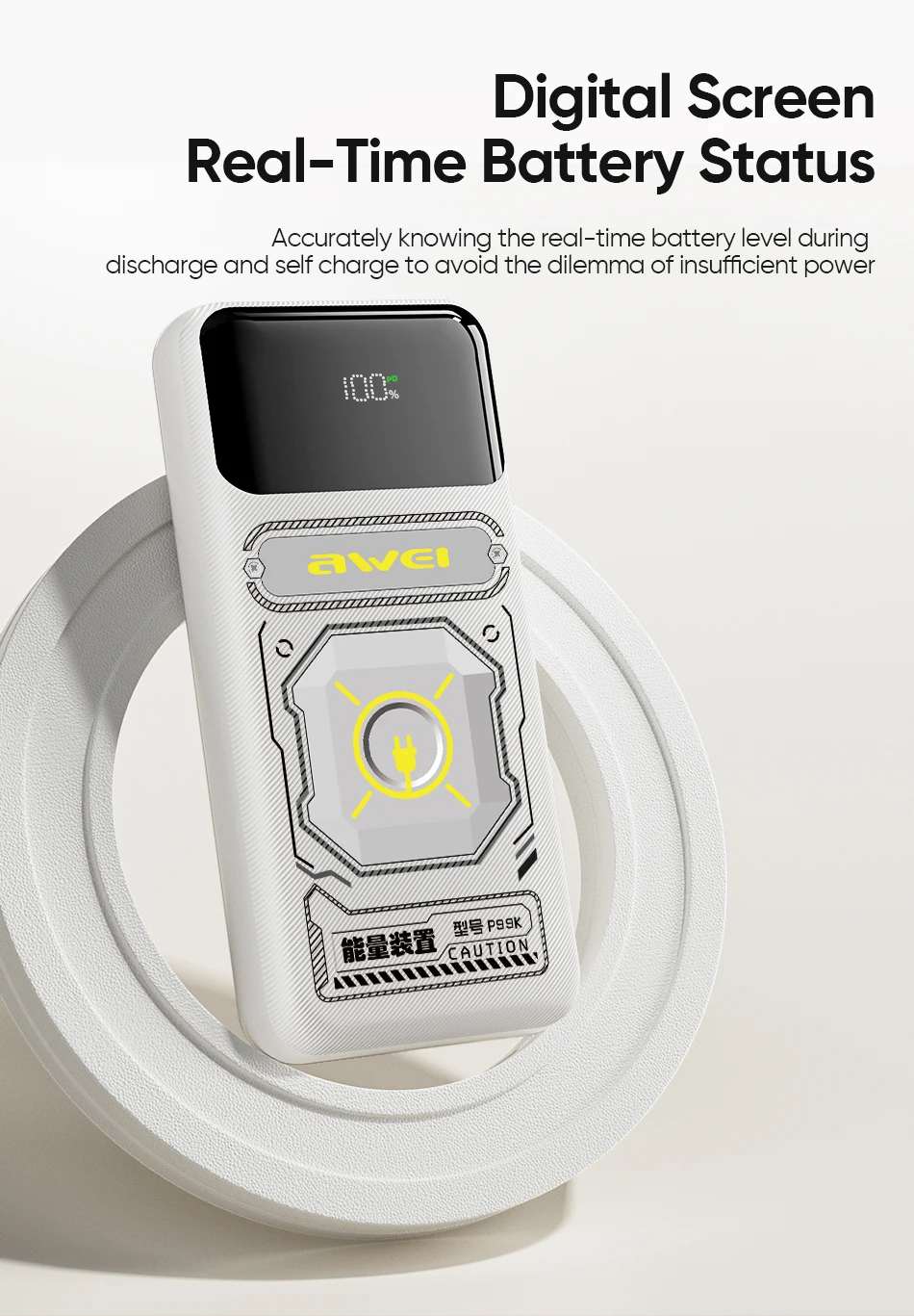 Awei P99K Portable Power Bank 20000mAh With 2 Cable PD 22.5W External Spare Battery Fast Charge Powerbank For IOS and Android