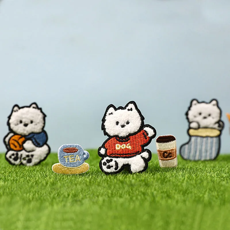 Cute Plush Animal Dog Self-adhesive Embroidered Patches For Clothing Kids DIY Mobile Phone Case Bag Student Stationery