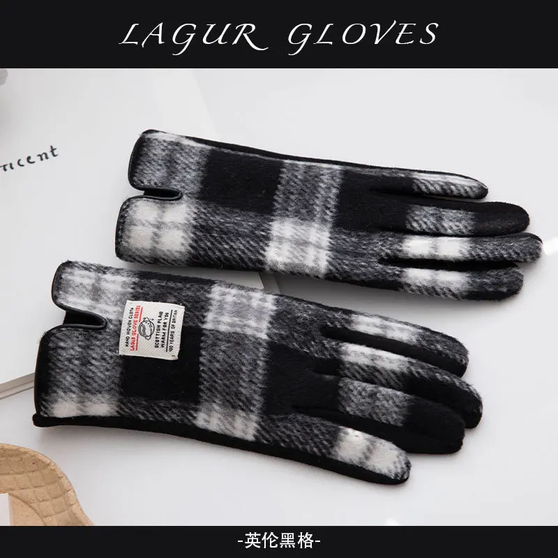 2024, японские зимние теплые перчатки для вождения с сенсорным экраном, женские твидовые перчатки в клетку в стиле ретро, спортивные велосипедные варежки