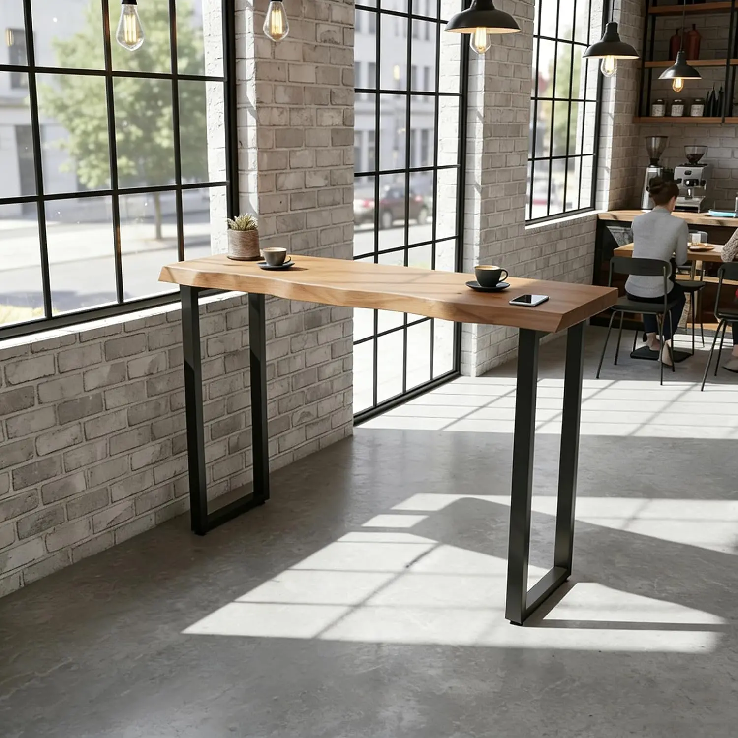 

Wooden Bar Table (47''L ×16''W × 41''H), Narrow Rectangular Pub Counter Table with High Top for Bistro Window Areas Dinning Tabl