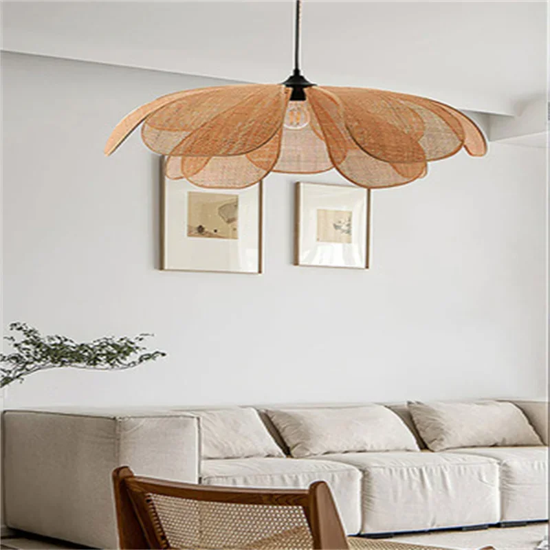 

Wabi-sabi Handmade Weaving Home Stay Restaurant Bedroom Rattan Art Petal Creative Pendant Light