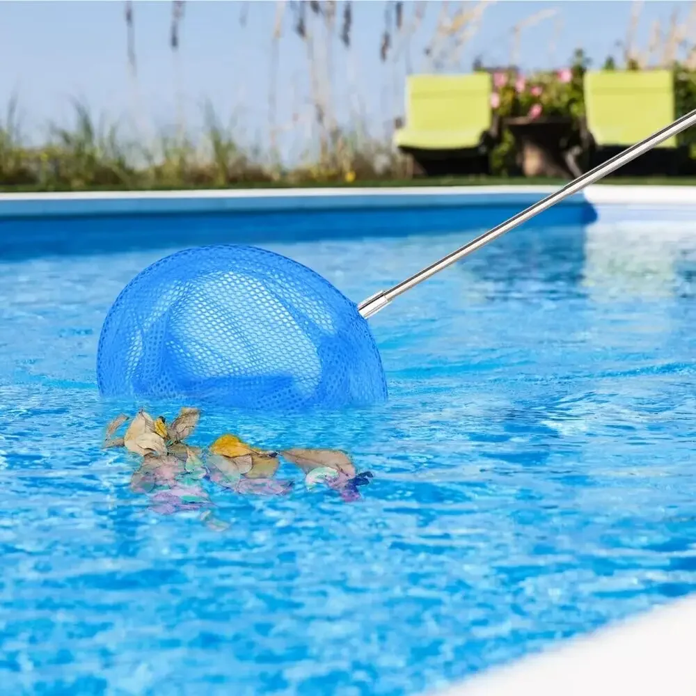 2023 New Telescopic Swimming Pool Net Rake Clear Cleaner Scoop Leaf Stainless Steel Skimmer Mesh Frame Kids Outdoor Fish Nett