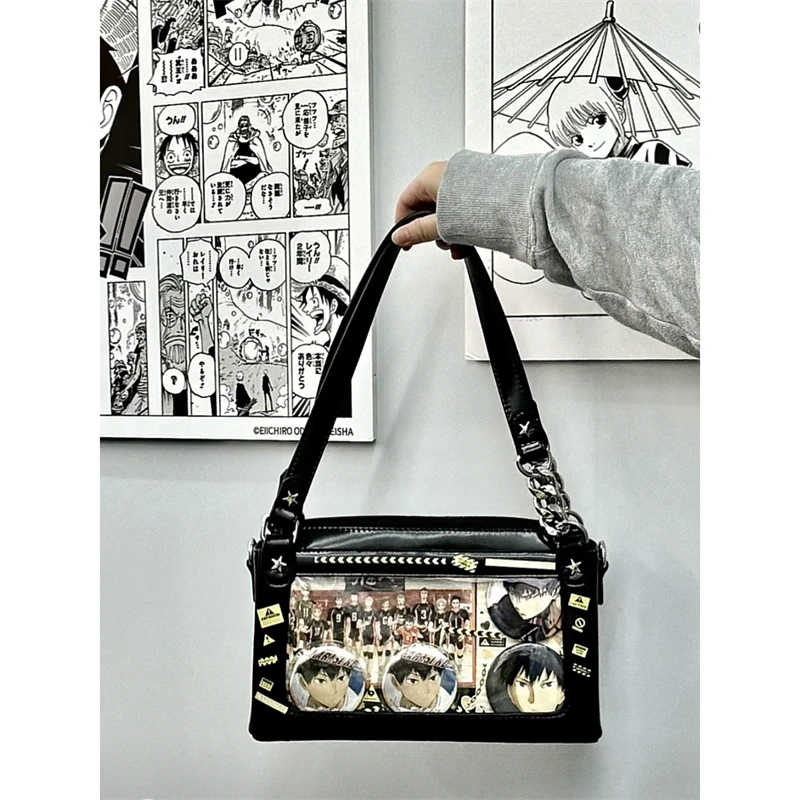 

Harajuku Japanese Girls JK Uniform Shoulder Bag Niche Transparent Ita Bag New Y2k Chain Design Diagonal Display Crossbody Bag