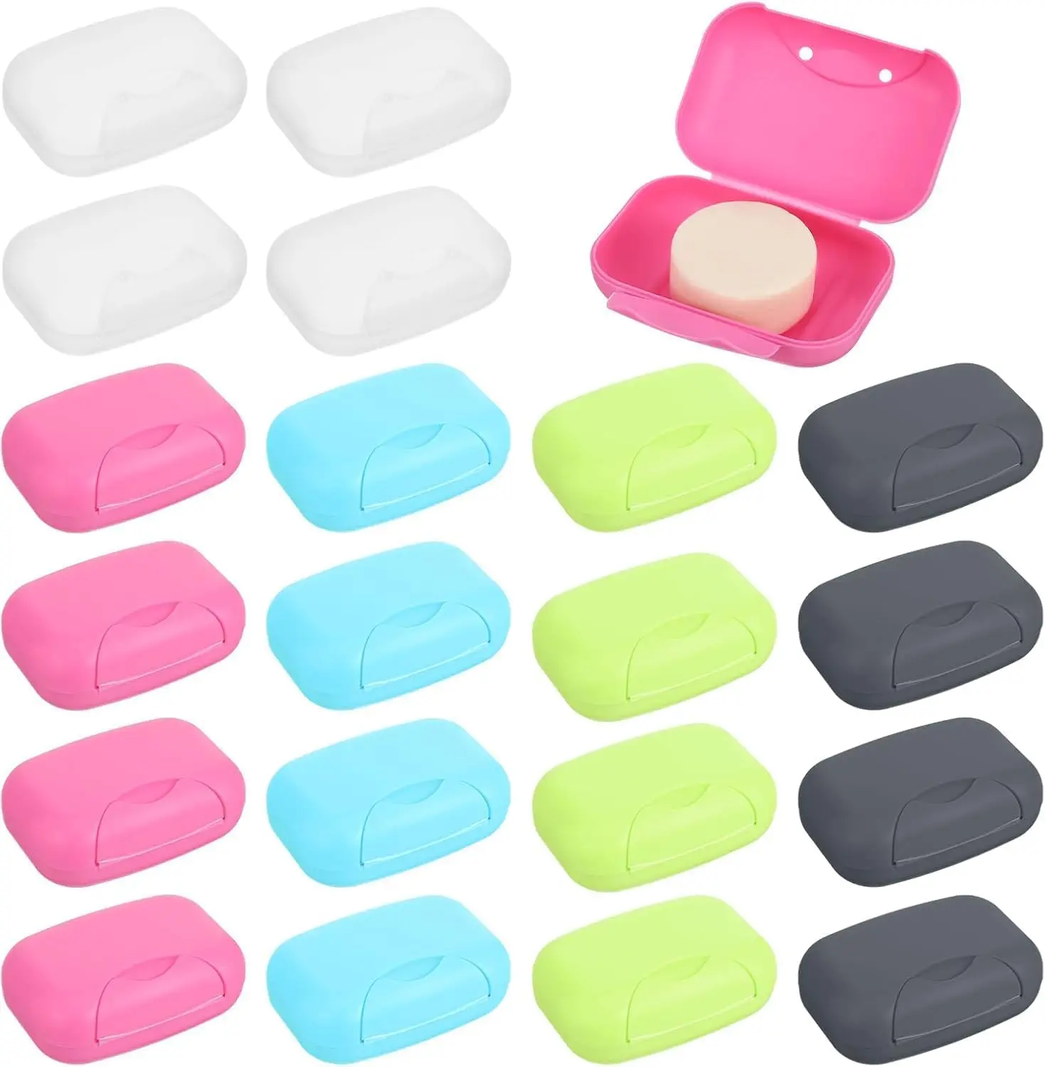 

20 шт. портативных дорожных мыльниц с крышкой, пластиковые, прямоугольные, разноцветные, держатели для мыла