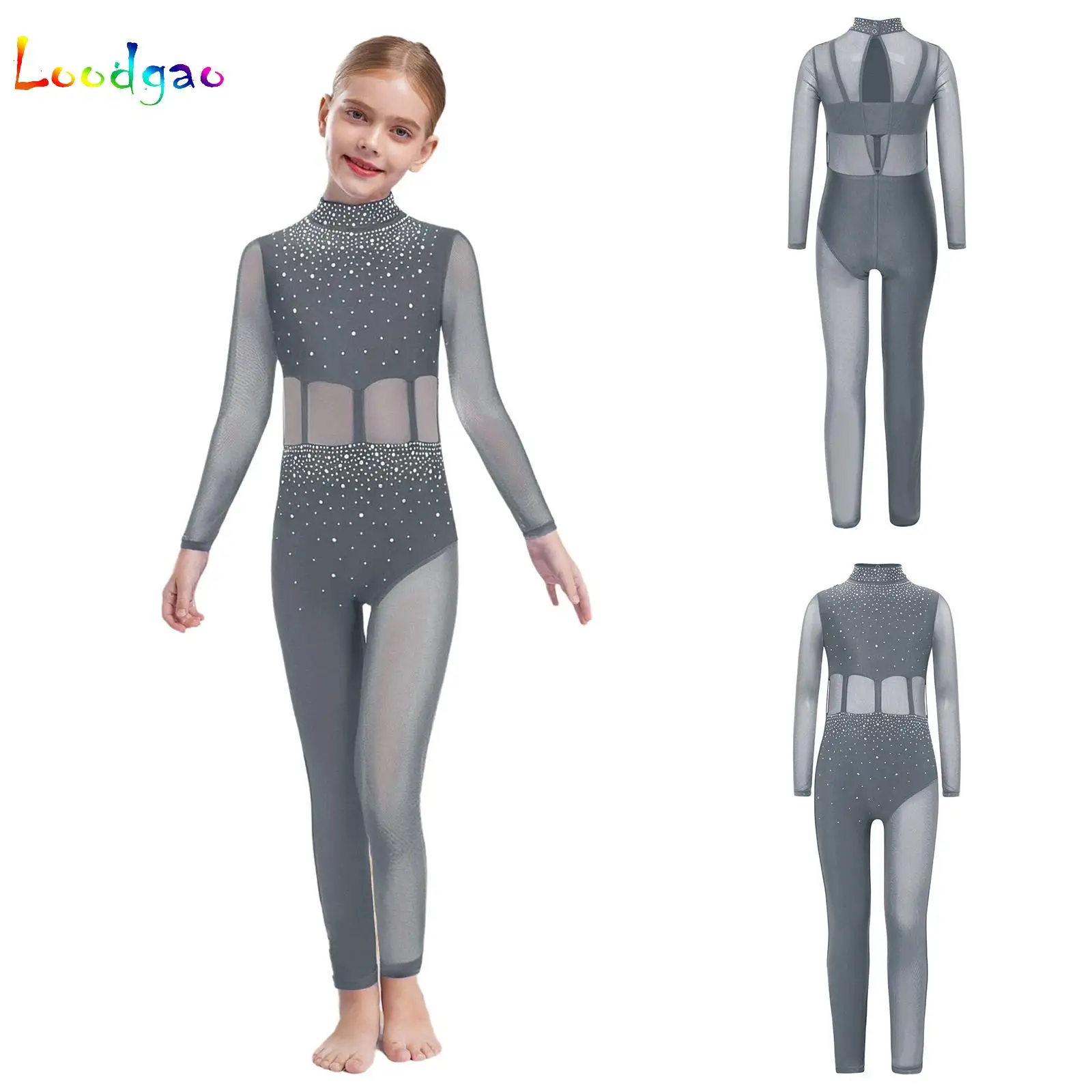 Kid Girls One Piece Jumpsuits Long Sleeve Ballet Dance Leotard Workout Full Body Suit Gymnastics Figure Skating Practice Costume