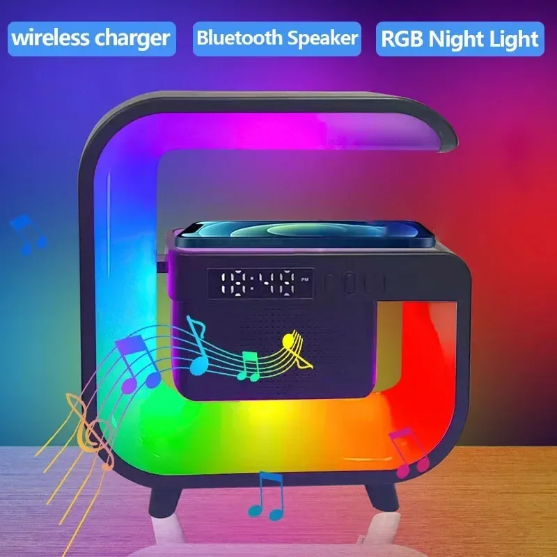 Multifunzione 3 In 1 caricabatterie Wireless Pad Stand Speaker RGB Night Light stazione di ricarica rapida per iPhone Samsung Xiaomi Huawei