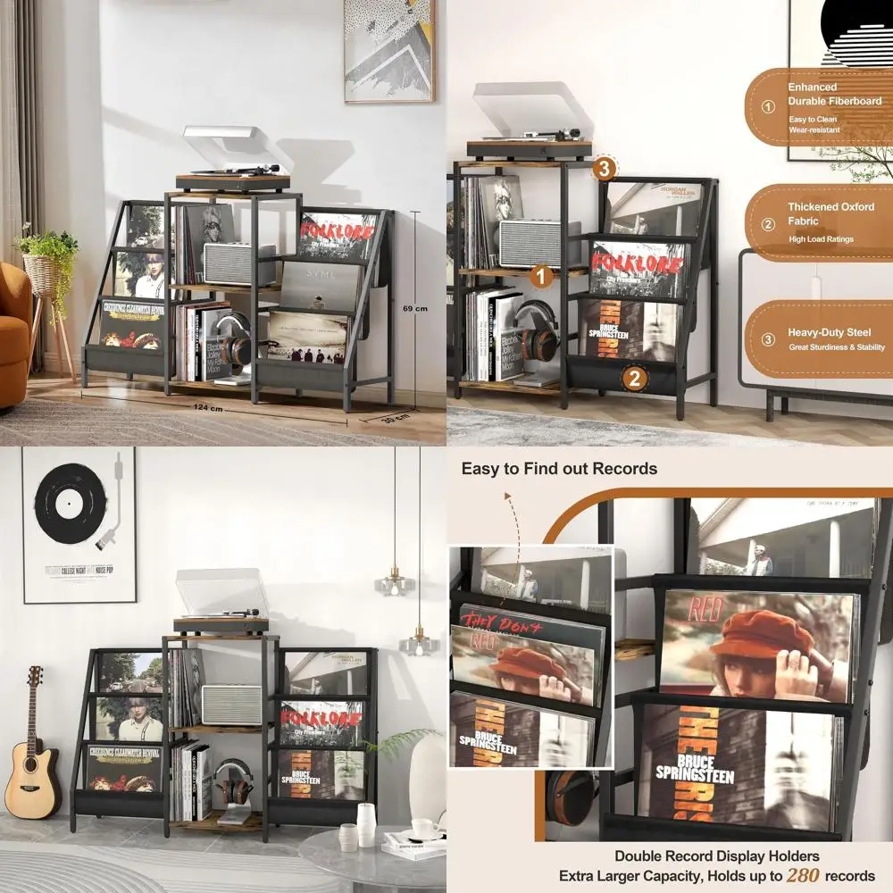 

Vinyl Storage Record Player Stand, Holds Up to 280 Albums, Display Shelf for Turntable and Stereo Audio