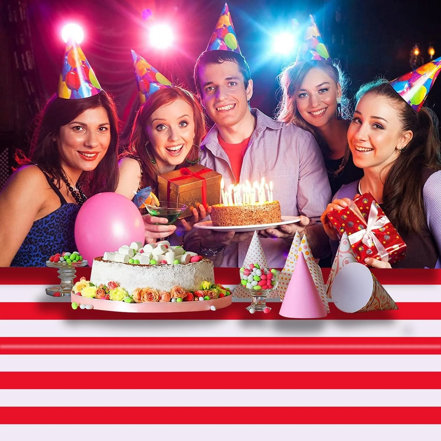 3 Packs Red and White Horizontal Striped Tablecloth 54 x 108 Inch Carnival Circus Theme Party Table Cloths Decorations