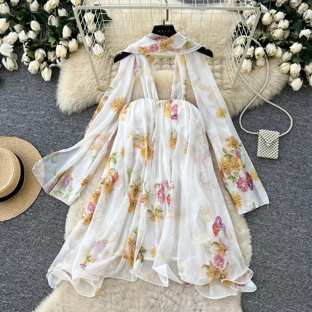 

Long Dress Women Dresses A Line Vestidos Y2k Streetwear Elegant Splice Party Night Print Floral Sleeveless Lace Up Beach 2026