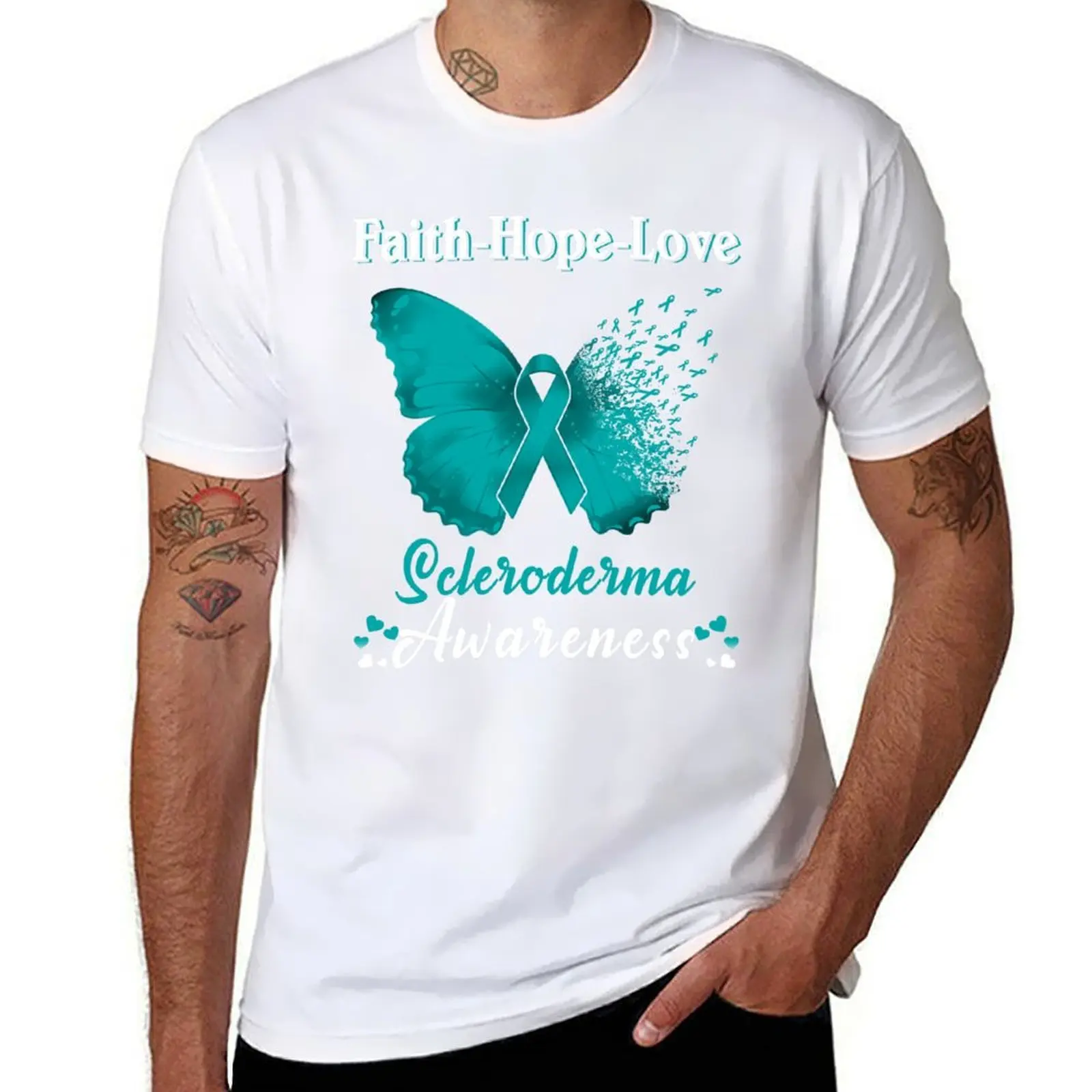 

Faith Hope Love Butterfly Scleroderma Awareness T-Shirt t shirt man plain cotton t shirts high quality T-Shirt