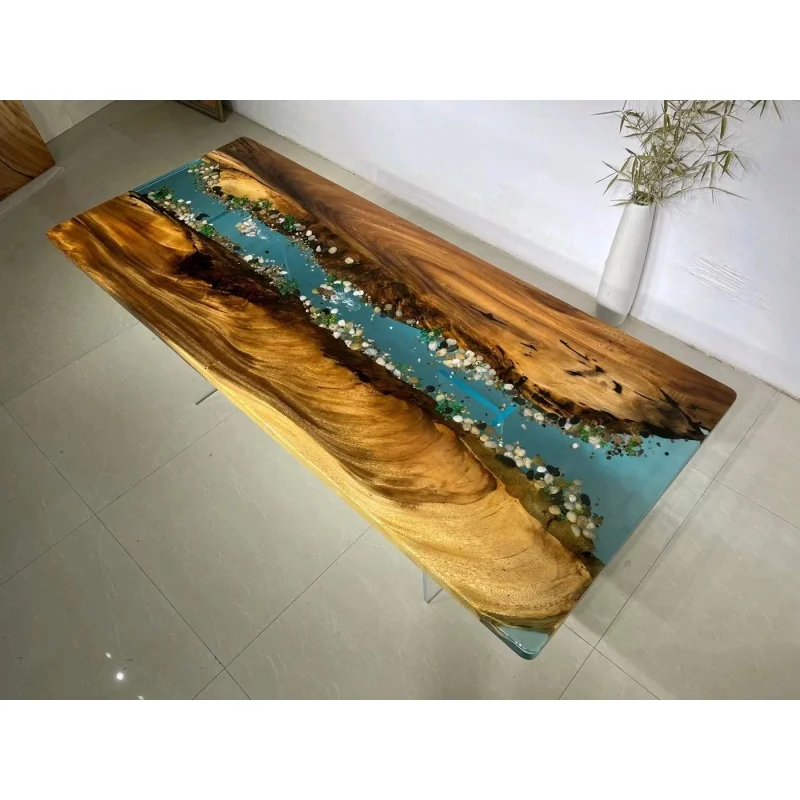 Custom, Restaurant Dining Room Solid Walnut Wood Slab Live Epoxy Dining Table solid wood resin top table