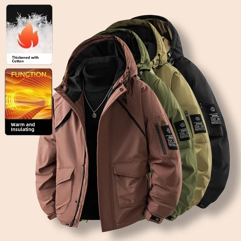 

Men's Thickened Winter Cotton Jacket Warmth Outerwear Casual Zipper Cotton Coat Polyester Fiber Standard Fit Long Sleeve