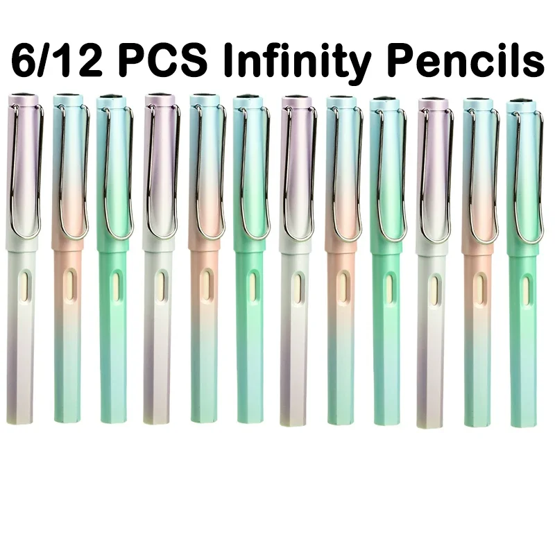 

6/12 PCS Unlimited Eternal Pencil No Ink Write Fountain Pen Infinity Pencil for Writing Art Sketch Painting Kawaii Stationery