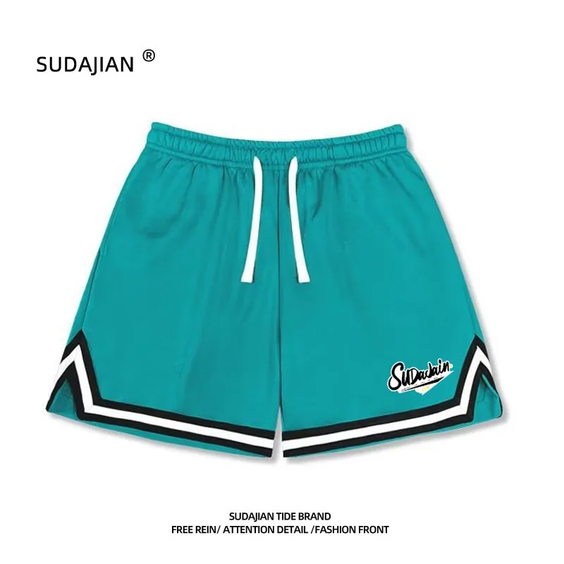 American style knee-length shorts men\'s mesh basketball shorts loose summer sports training breathable quick-drying shorts trend