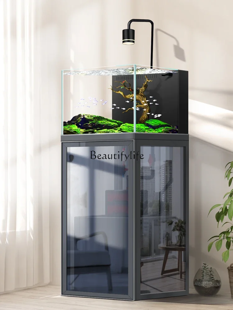 

yj9Small Fish Tank Bottom Filter Back Stream Overflow Super White Glass Ecological Aquarium