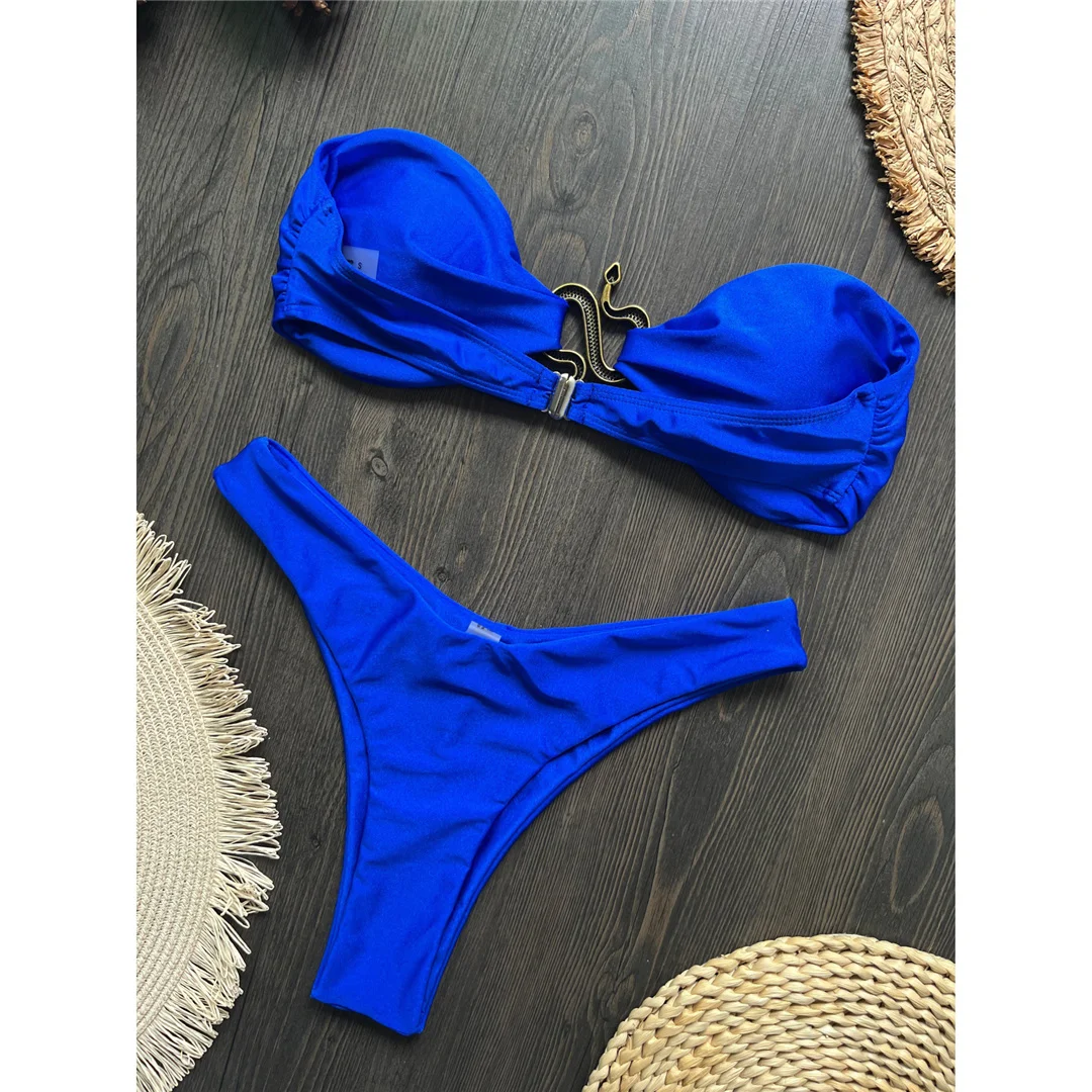 10 Farben Bandeau Metall-Schlangen-Bikini Damen-Badeanzug Zweiteiliger Bikini-Set mit Polsterung Badebekleidung Badeanzug V8249 – Detail 21