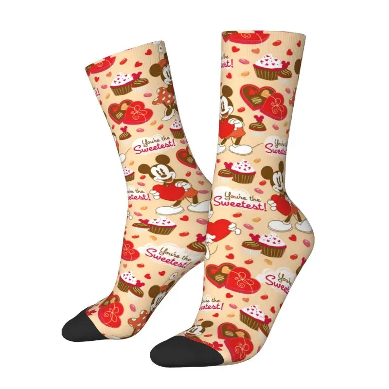 Unisex Custom Mickey Mouse Heart Crew Socks, Cartoon Dress Socks, Novidade, Primavera, Verão, Outono, Inverno