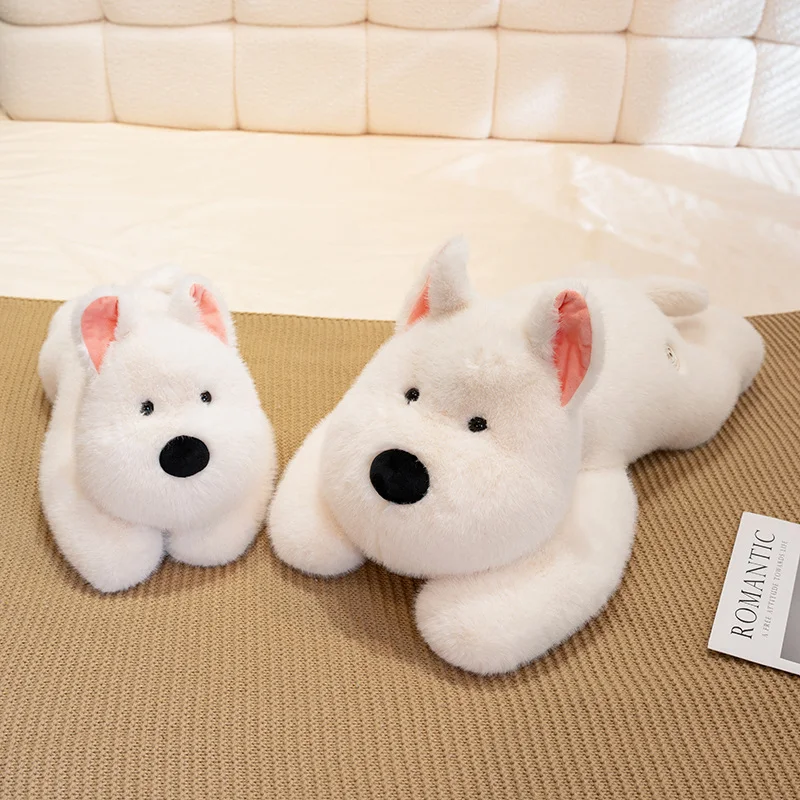 1PC Kawaii Fluffy White Terrier Dog Plush Toys Cuddle Stuffed Animals Lazy Sloth Plushie Husky Soft Pillow