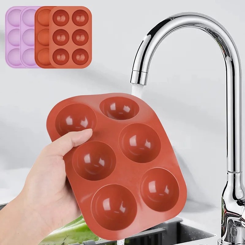 6 Cavities Semicircle Silicone Molds Semi Sphere Round Dome Mold,Teacake Baking Pan for Cake Decoration, Chocolate Ice Cube Tray