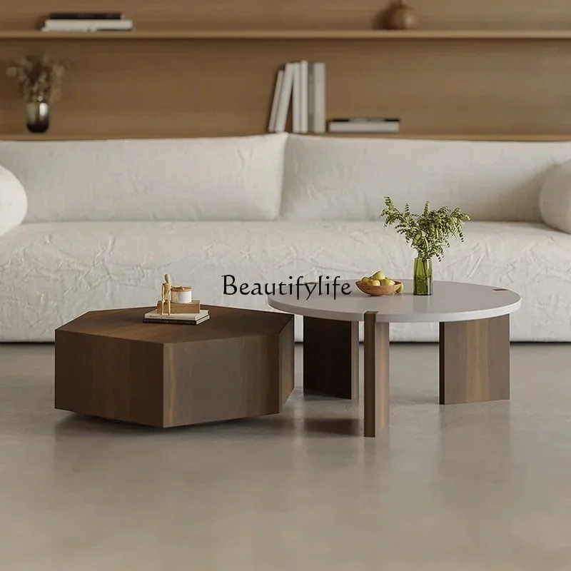 yj32 모던 심플 가정용 거실 커피 테이블 세트 원형 소형 아파트용