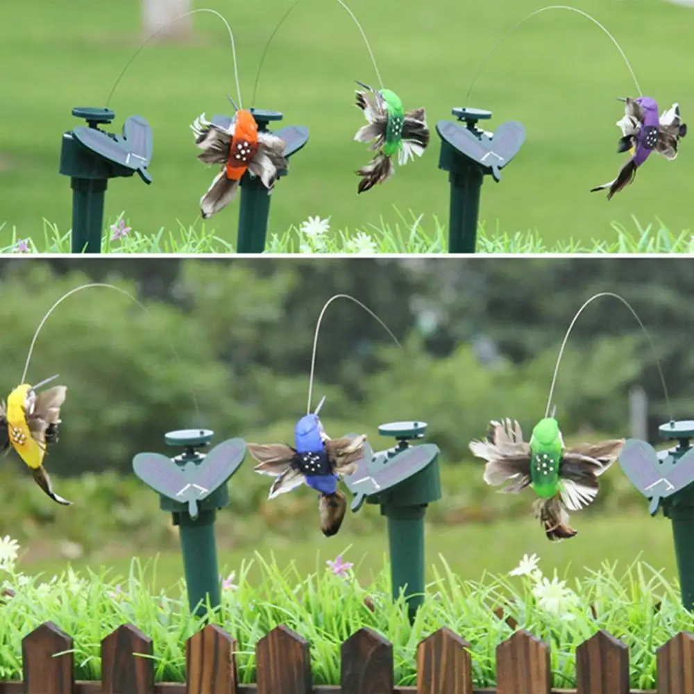 Outdoor Decor Solar Powered Flying Feather Wing Fake Hummingbird Garden Yard Planter Stakes Decoracion Gardening Decoration