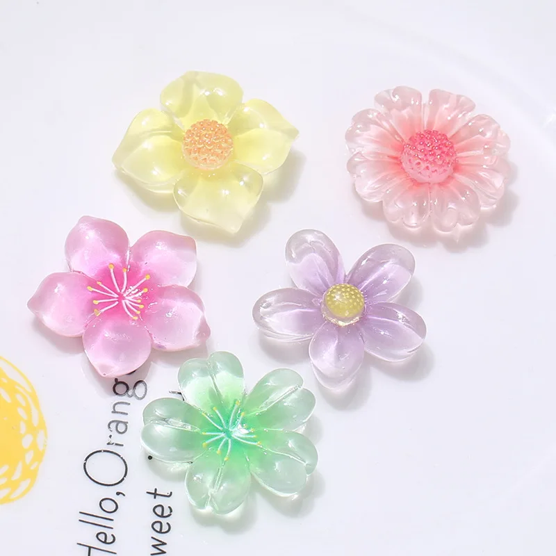 20pcs Sakura Resin Flowers Cabochons Flatback for Scrapbooking Lovely Flat Back Blossom Embellishments for Hairpin Accessories