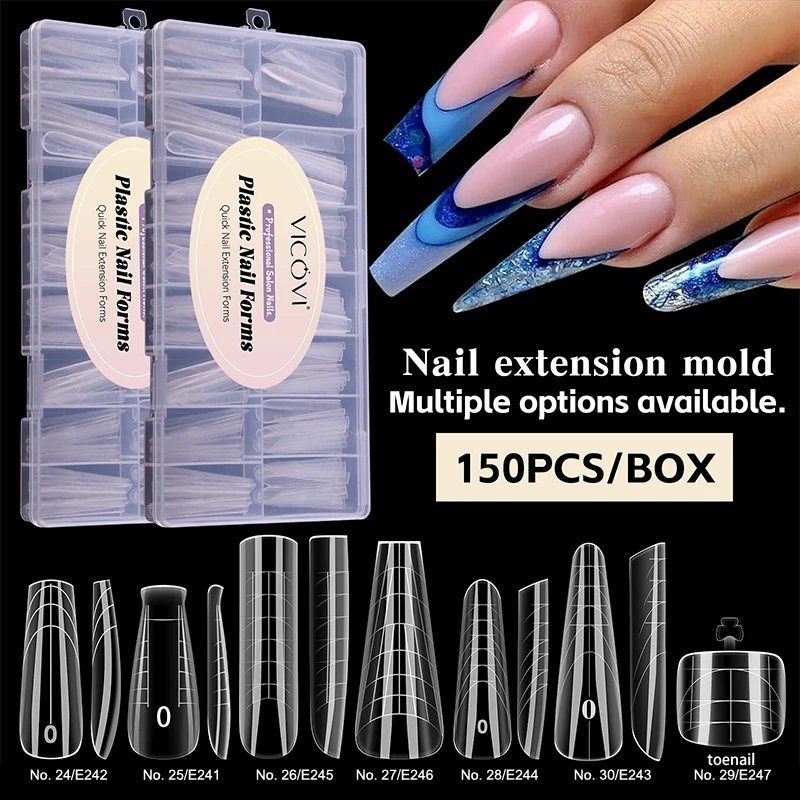 150 unids/caja de uñas de doble forma, ataúd cuadrado, molde de extensión de uñas de almendra, puntas de uñas postizas, Gel UV, molde de construcción rápida, herramienta de manicura