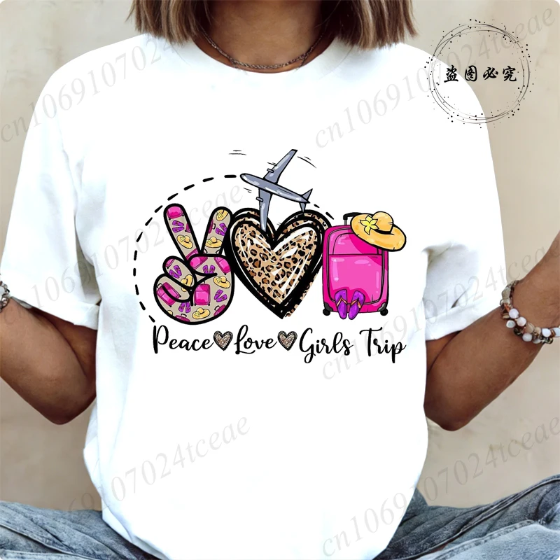 Peace Love Girls Trip Printed T-shirt Women Casual Best Friends Tee Tops Girls Trip 2026 T-Shirts Girls Best Trip Forever Tees