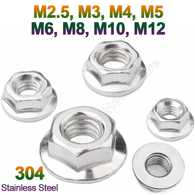 

5-50pcs Hexagon Flange Nuts M2.5 M3 M4 M5 M6 M8 M10 M12 304 A2-70 Stainless Steel Hex Flange Nut No Serrated Nuts DIN6923