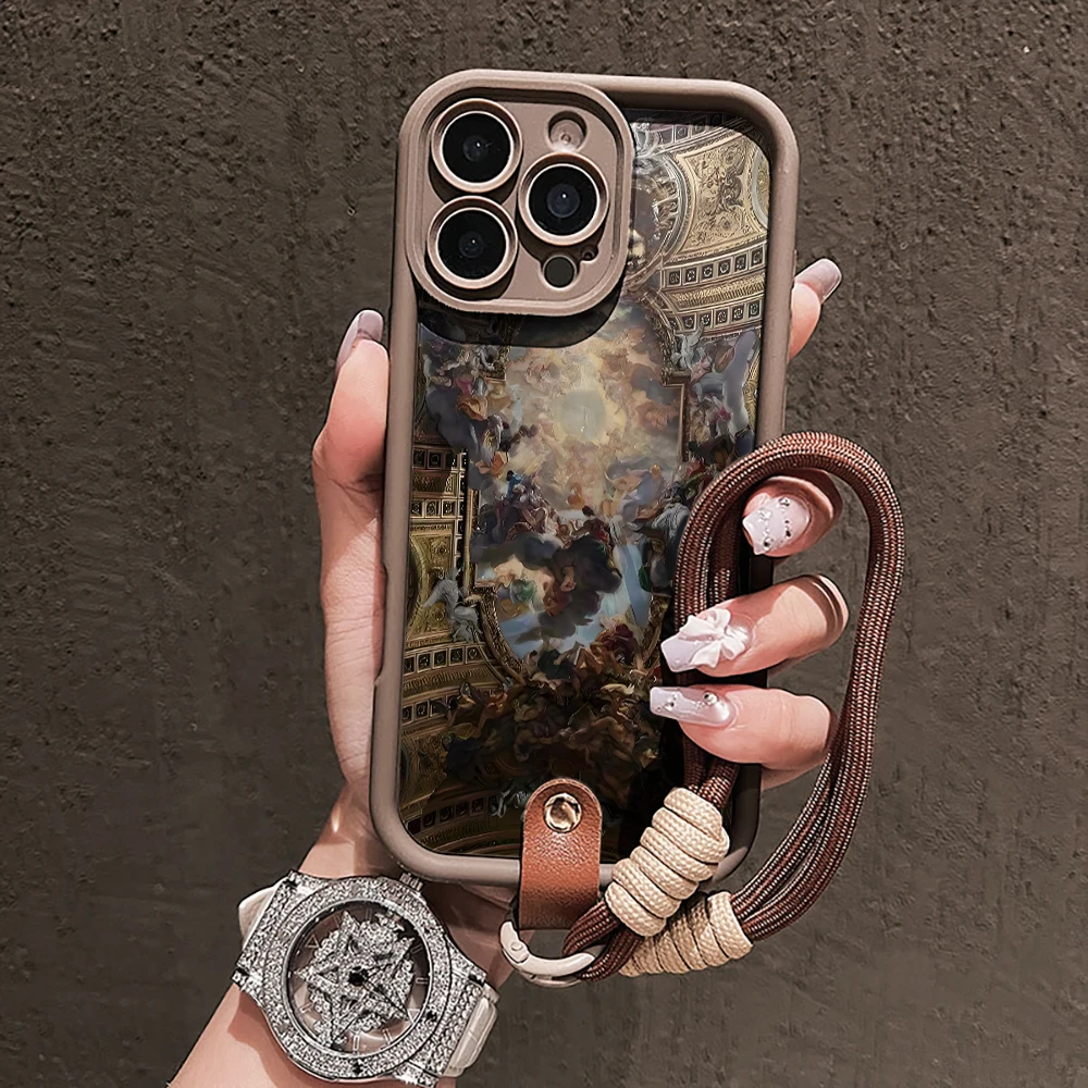 Retro-Kunst-Religion-Collage Silikon-Handyhülle für iPhone 16 17 Pro 15 14 13 12 11 Pro Max 16E 7 8 Plus XR XS mit Lanyard-Hülle – Detail 2