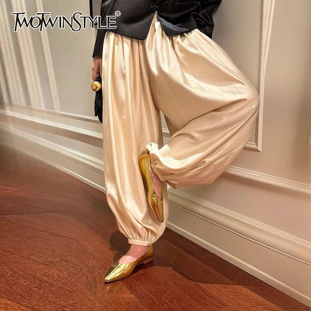 

Модные свободные брюки TWOTWINSTYLE с пэчворком и сборками, минималистичные, с высокой талией, с карманами, повседневные, для женщин