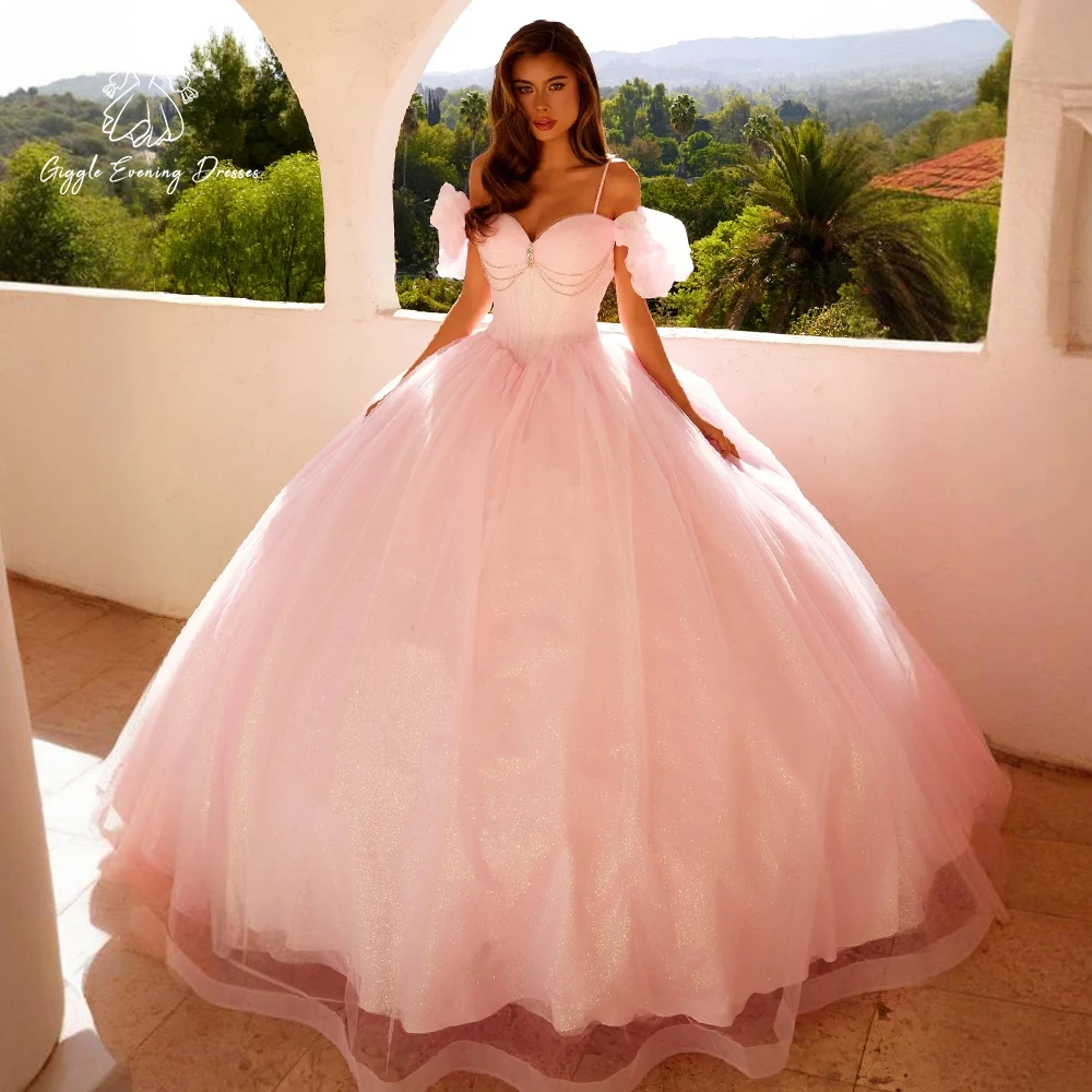 Giggle بريق فساتين Quinceanera قبالة الكتف السباغيتي الأشرطة الحبيب تول الكرة ثوب مشد ثوب حفلة رسمية مخصصة #1