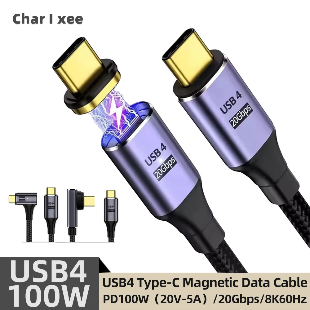 USB4.0 Type C Magnetic Cable 20Gbps PD 100W 5A Fast Charging 8K@60Hz Thunderbolt 3 Cord For MacBook Pro 2m
