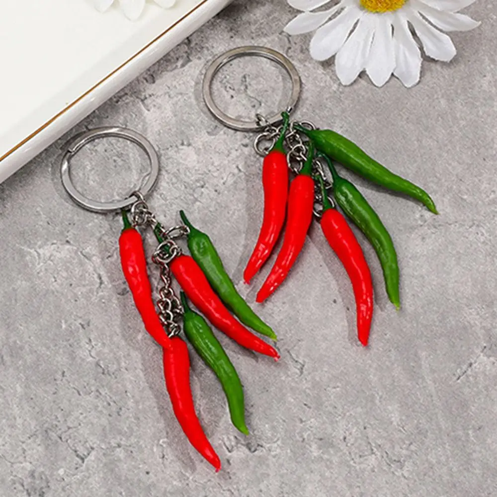 Creative Funny Chili Garlic Keychain Exquisite Luxury Simulation Food Keyring Fashion Bag Hanging Pendant