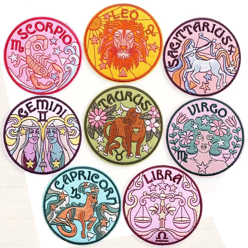 Cartoon Embroidery Patches 12-Constellation Zodiac DIY Fusible Iron on Patches Clothes Badges Bags Hats Personalize Accessories